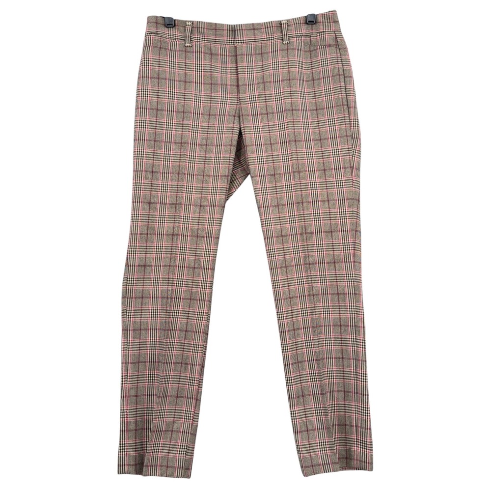 Gap Slim Cropped Women Size 0 Polyester Rayon Plaid‎ Brown Pink Pants